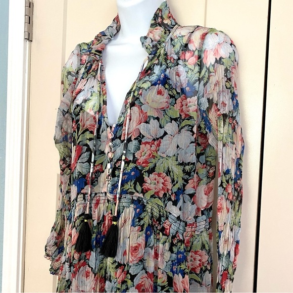 Anthropologie The Marais Printed Chiffon Maxi Dress Size XS Sheer Ruffled Tiers - Picture 4 of 16